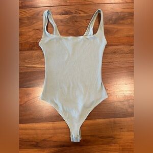 SKIMS Sage Green Bodysuit Large Thong Ribbed